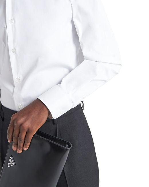 Prada White Stretch Cotton Shirt for men