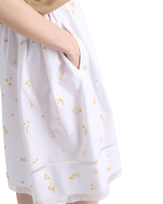 Prada White Embroidered Poplin Skirt