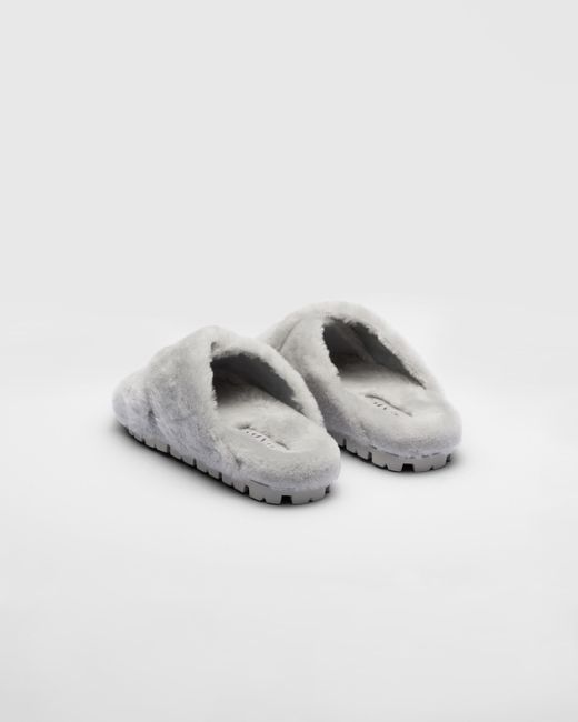 Prada Gray Shearling Sandals
