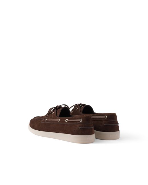 Prada Brown Suede Boat Shoes With Laces Size 6 for men
