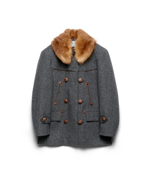 Prada Gray Double-Breasted Chevron Peacoat