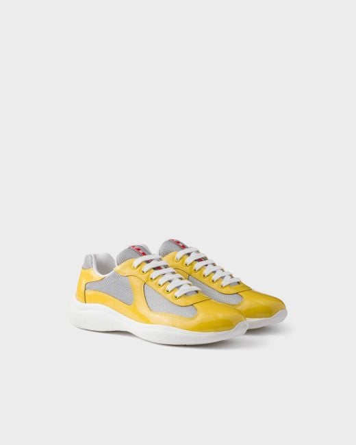 Prada Yellow Patent Leather And Technical Fabric America's Cup Sneakers for men