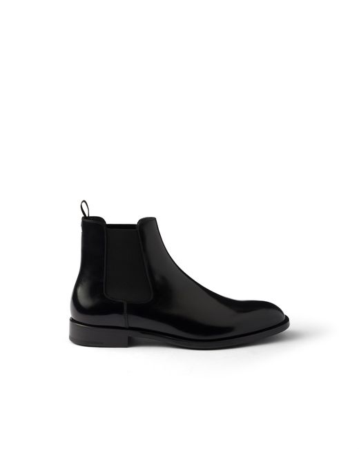 Prada Black Brushed Leather Chelsea Boots, Size 5,5 for men
