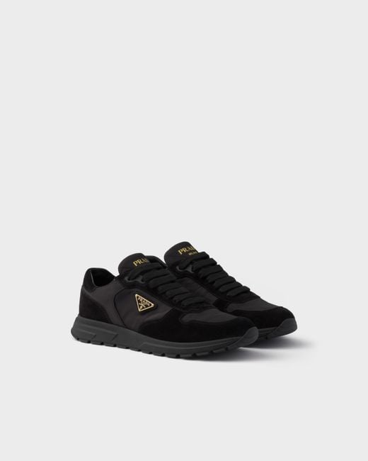 Prada Black Prax 2.0 Re-Nylon And Suede Sneakers