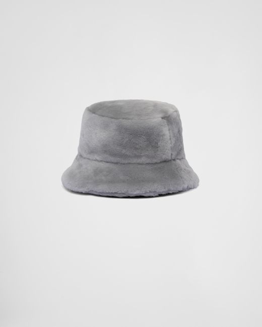 Prada Gray Shearling Bucket Hat