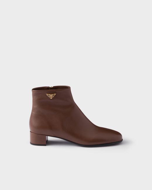 Prada Brown Stiefeletten Aus Nappa-Leder
