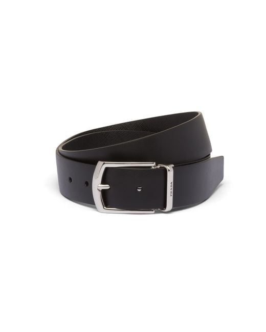 Prada Black Reversible Saffiano And Leather Belt for men