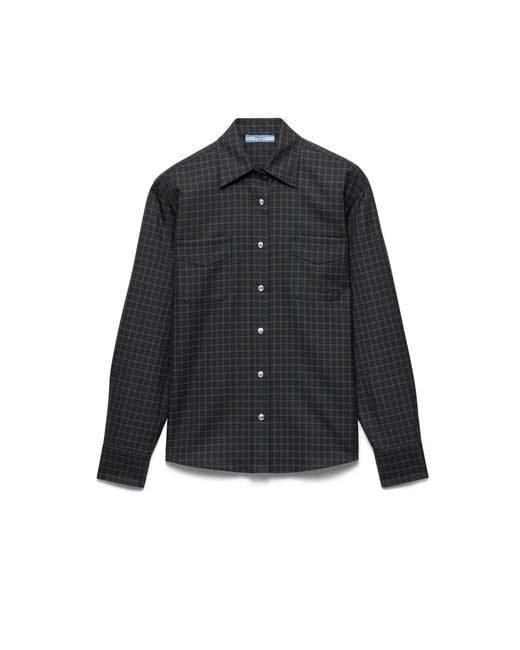 Prada Blue Checked Wool Shirt