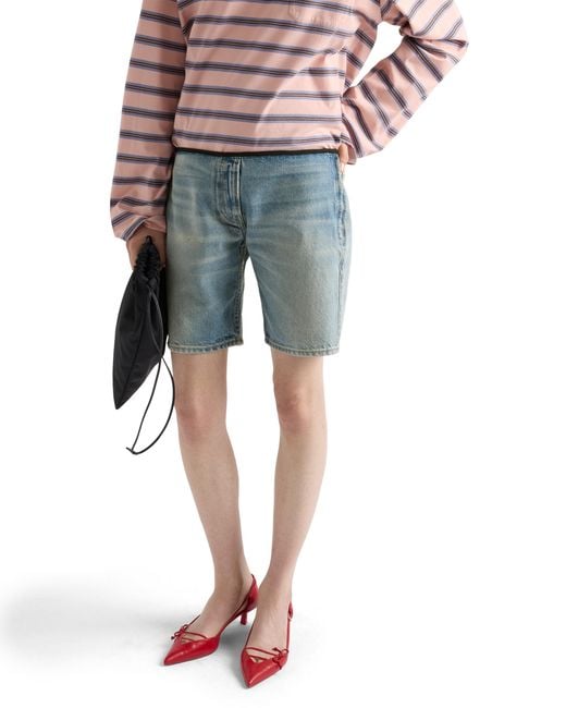 Prada Blue Washed Denim Bermudas