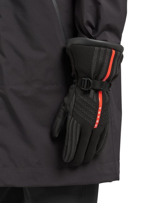 Prada Gefütterte 'Linea Rossa' Handschuhe in Black für Herren