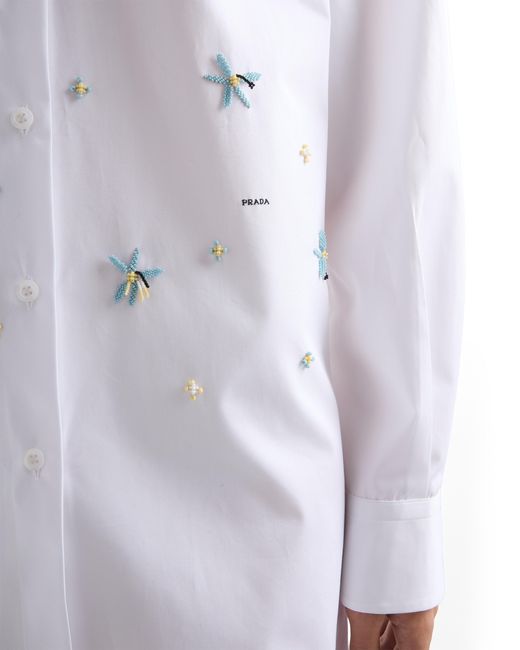Prada White Embroidered Poplin Shirt