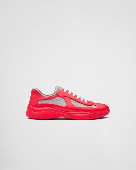Prada Red America'S Cup Soft Rubber And Bike Fabric Sneakers for men