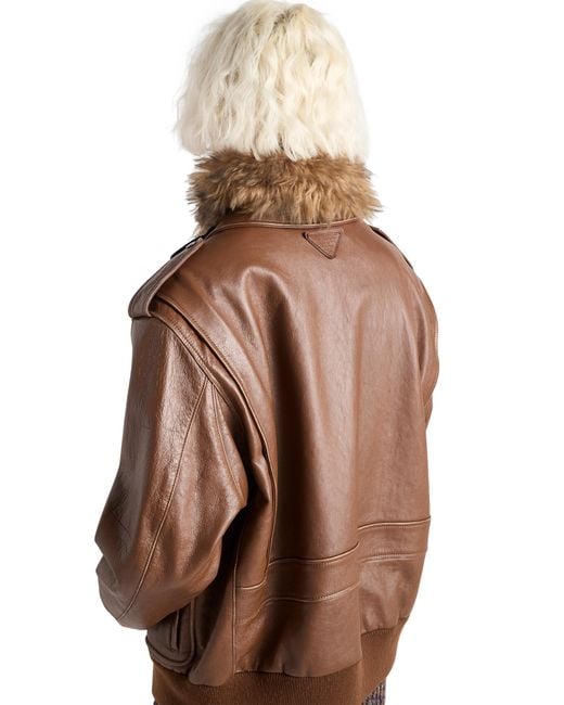 Prada Brown Nappa Leather Bomber Jacket