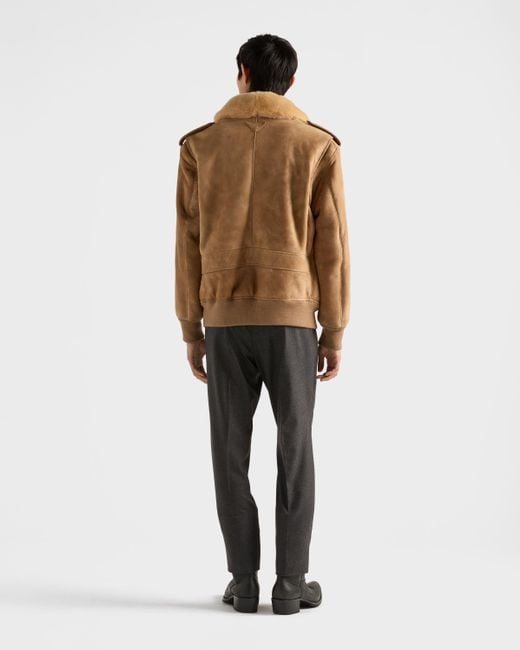 Prada Natural Suede And Shearling Bomber Jacket for men