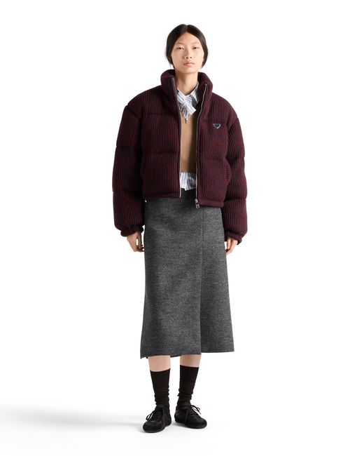 Prada Red Cropped Cashmere And Wool Down Jacket