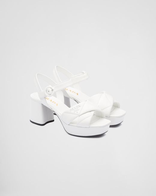Prada White Quilted Nappa Leather Platform Sandals