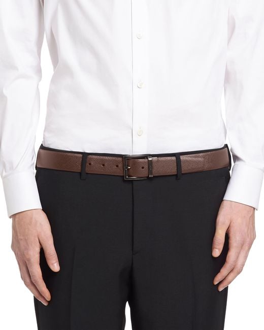 Prada White Reversible Saffiano Leather Belt for men