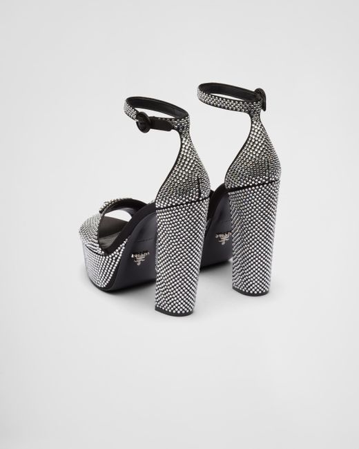 Prada Multicolor Satin Platform Sandals With Crystals