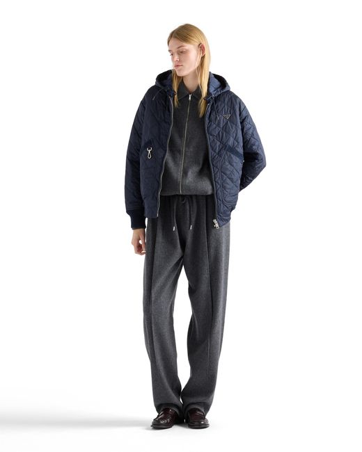 Prada Blue Re-Nylon Blouson Jacket With Hood
