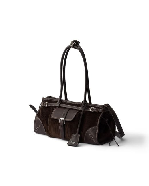 Prada Black Bonnie Medium Corduroy And Leather Handbag