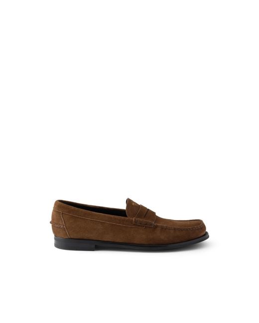 Prada Brown Vintage-Effect Suede Loafers, Size 6 for men