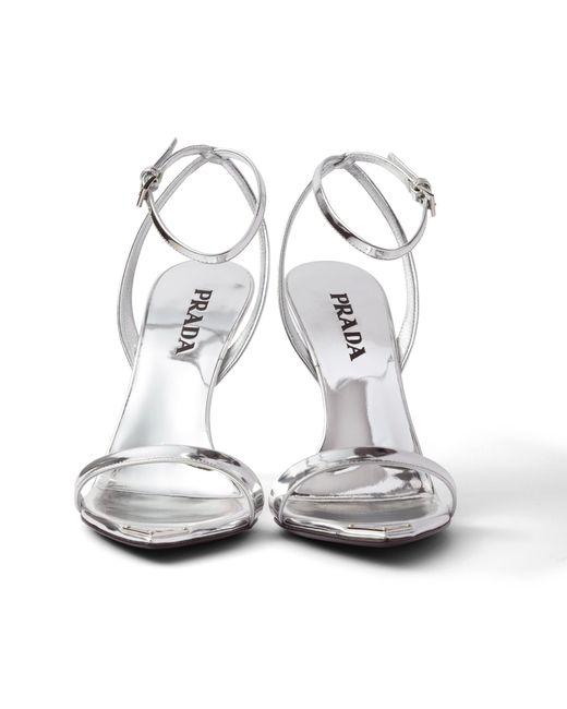 Prada White Metallic Leather High-Heeled Sandals