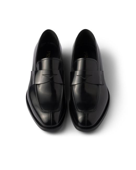 Prada Black Brushed Leather Loafers for men