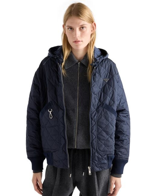 Prada Blue Re-Nylon Blouson Jacket With Hood
