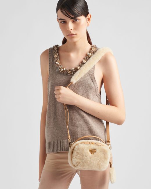 Prada Natural Odette Shearling Mini-Bag