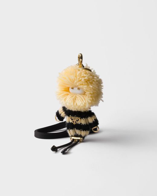 Prada White Soft Robot Knit Keychain Charm