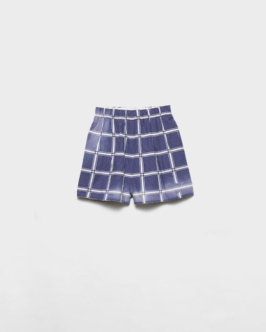 Prada Blue Karierte Shorts Aus Frottee