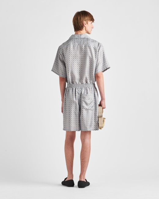 Prada Gray Short-Sleeved Printed Silk Shirt for men