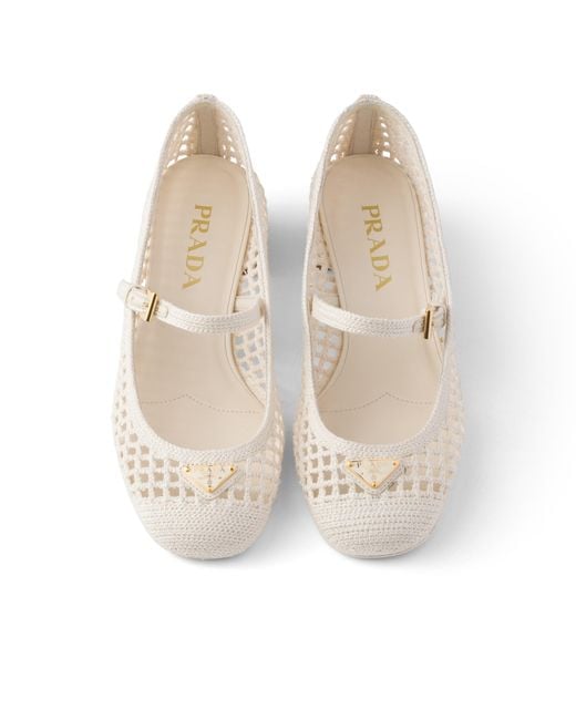 Prada White Crochet Pumps
