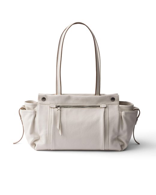 Prada Metallic Route Large Leather Tote Bag, Chalk