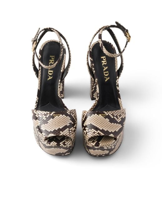 Prada White Python-Print Ayers Leather Platform Sandals, Rock