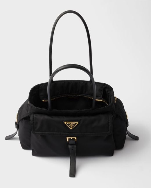 Prada Black Explore Medium Re-Nylon And Leather Tote Bag