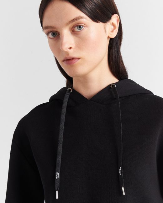 Prada Black Cotton Fleece And Re-nylon Hoodie