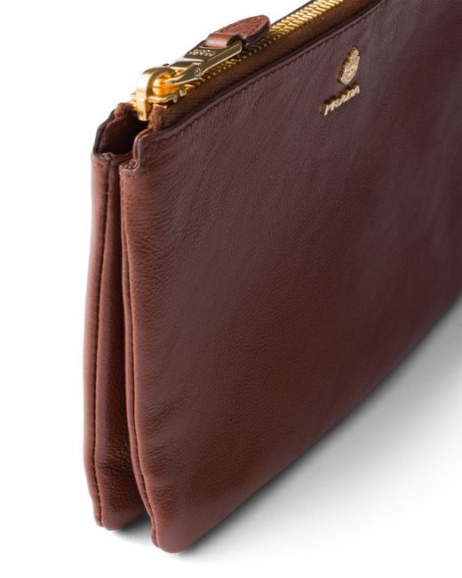 Prada Brown Leather Zipper Pouch
