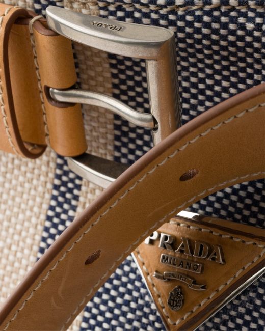 Prada Natural Buckle Canvas And Leather Bag, /Baltic for men