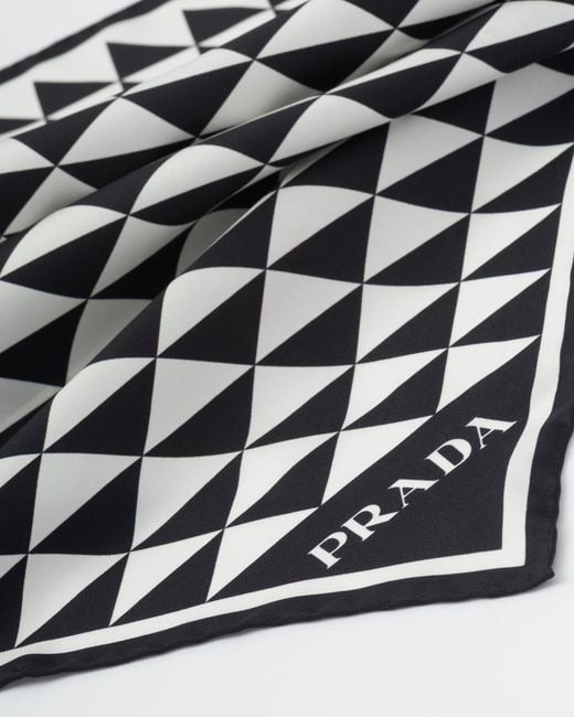 Prada White Printed Silk Twill Scarf 55