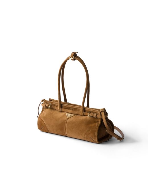 Prada Metallic Bonnie Medium Suede Handbag