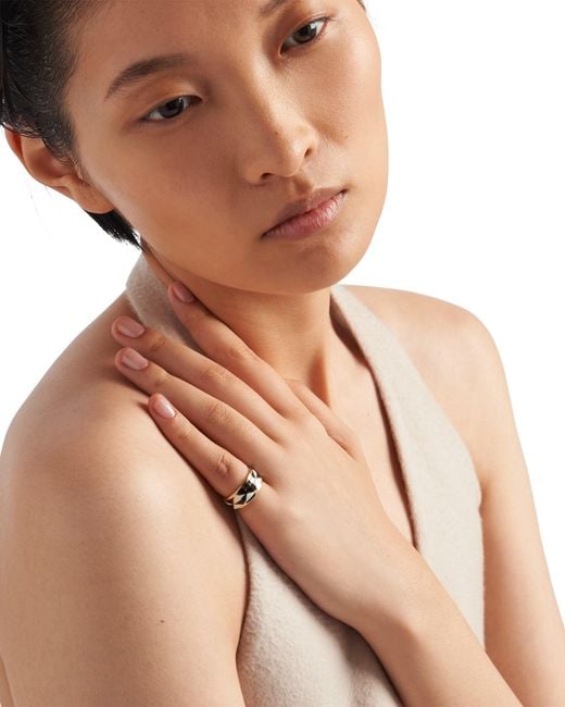 Prada White Enameled Metal Ring