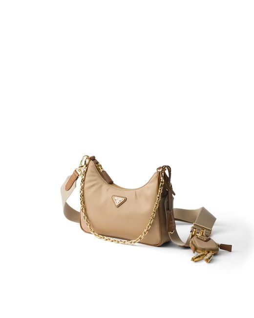 Prada White Re-Edition 2005 Re-Nylon And Saffiano Leather Bag With Charm
