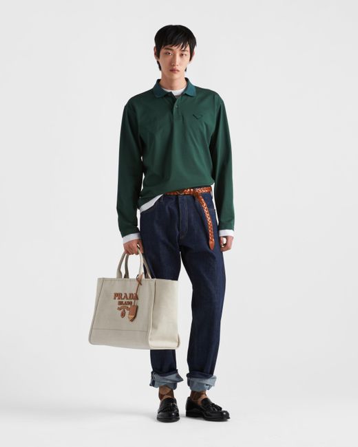 Prada Langärmliges Poloshirt Aus Baumwolle in Green für Herren
