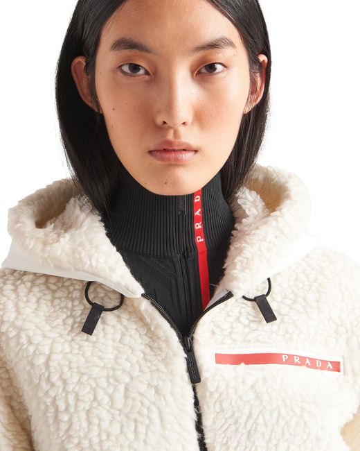 Prada Natural Cropped Double Fleece Jacket