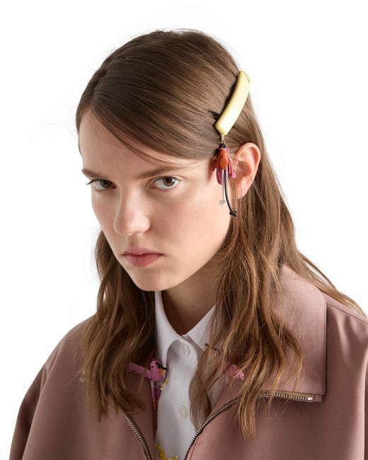 Fermaglio Per Capelli Con Dettaglio di Prada in White