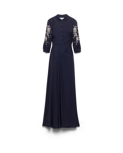 Prada Blue Long Embroidered Sablé Dress