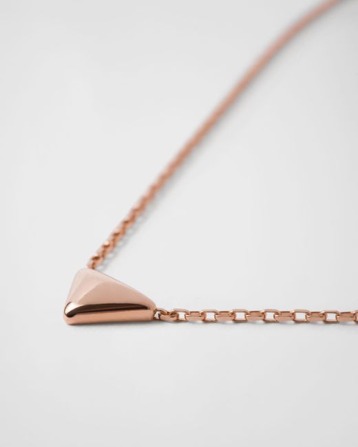 Prada White Eternal Gold Necklace In Pink Gold With Nano Triangle Pendant