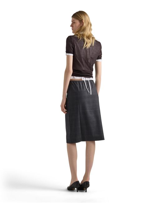 Prada Black Checked Wool Midi-Skirt