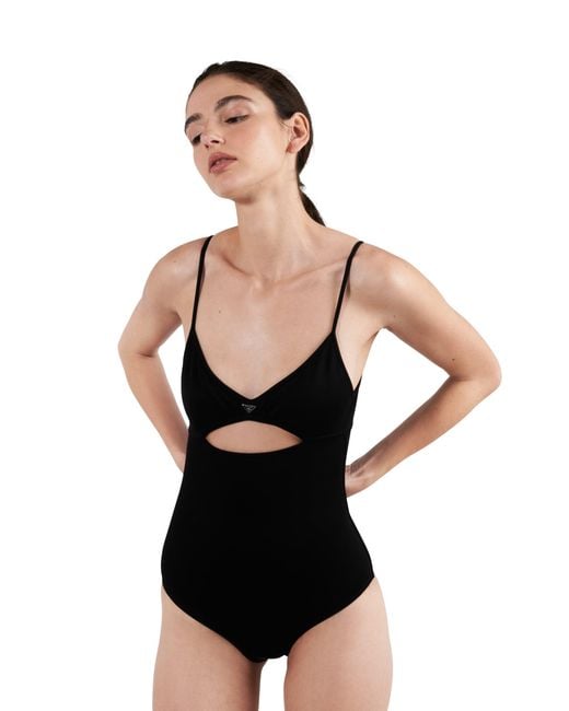 Prada Black Einteiliger Badeanzug Aus Interlock-Stoff, Damen, Größe